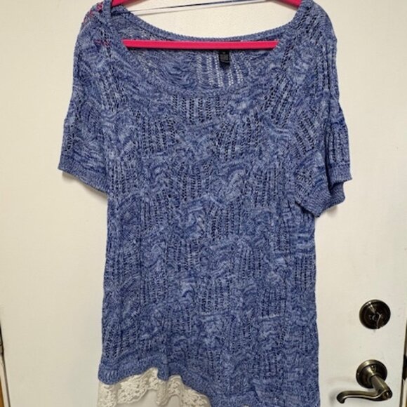 INC INTERNATIONAL CONCEPTS WOMAN BLUE LACE SHORT SLEEVE SWEATER - Picture 2 of 5